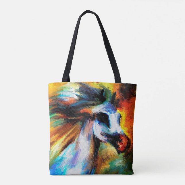 Abstract Horse Art Beautiful Gray White Equine Tote Bag (Back)