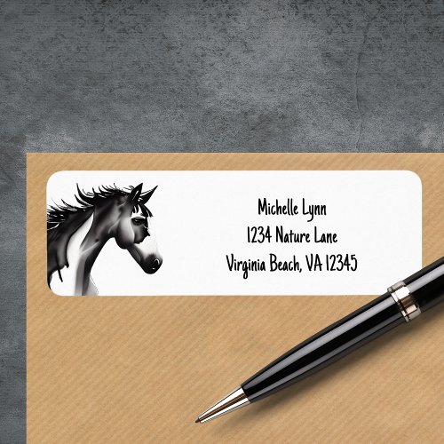 Abstract Horse  Black and White Address Label