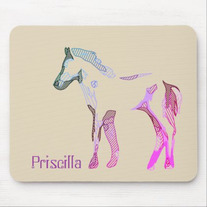 Abstract horse drawing in blue purple and pink mouse pad