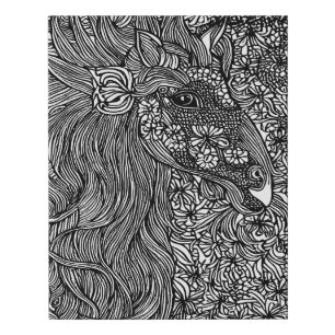 Abstract Horse face Flowers Original ink Art  Faux Canvas Print