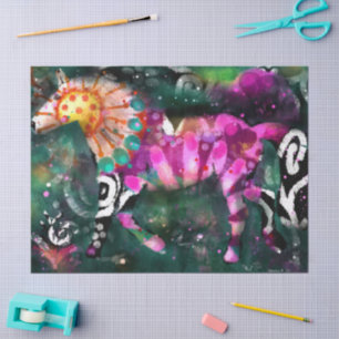 Abstract Horse Floral Pink Green Decoupage Tissue Paper
