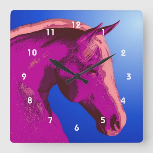 Abstract Horse Head Animal Art Square Wall Clock