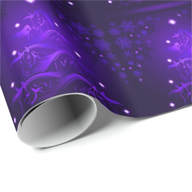Abstract HORSE Lover Purple Christmas Trees Wrapping Paper (Roll Corner)