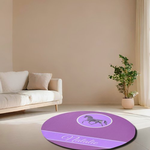 Abstract horse  _ monogrammed purple rug
