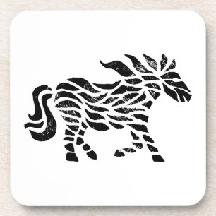 Abstract Horse Woodblock Print Beverage Coaster