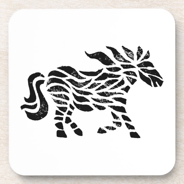 Abstract Horse Woodblock Print Beverage Coaster (Front)