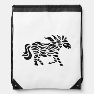 Abstract Horse Woodblock Print Drawstring Bag