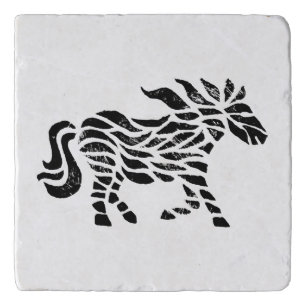 Abstract Horse Woodblock Print Trivet
