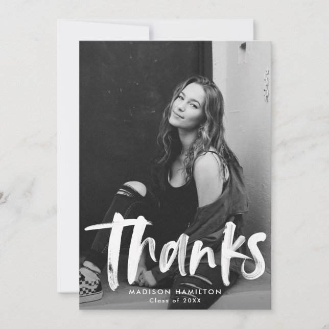 Abstract Hot Pink Brushtrokes Photo Graduation Thank You Card (Front)