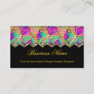 Abstract Hot Pink Purple Teal Gold Black Business Card