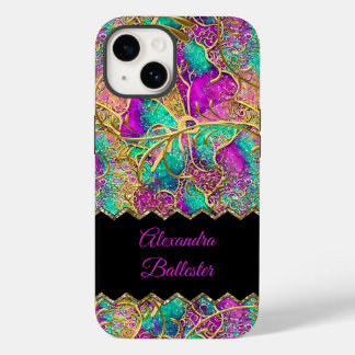 Abstract Hot Pink Purple Teal Gold Case-Mate iPhone 14 Case