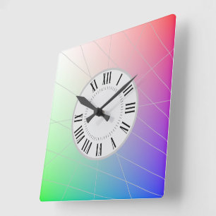 Abstract Hour Numerals, Minute Markers Rainbow Art Square Wall Clock