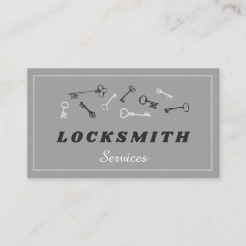 Abstract House Key Pattern Locksmith Services Gray Business Card