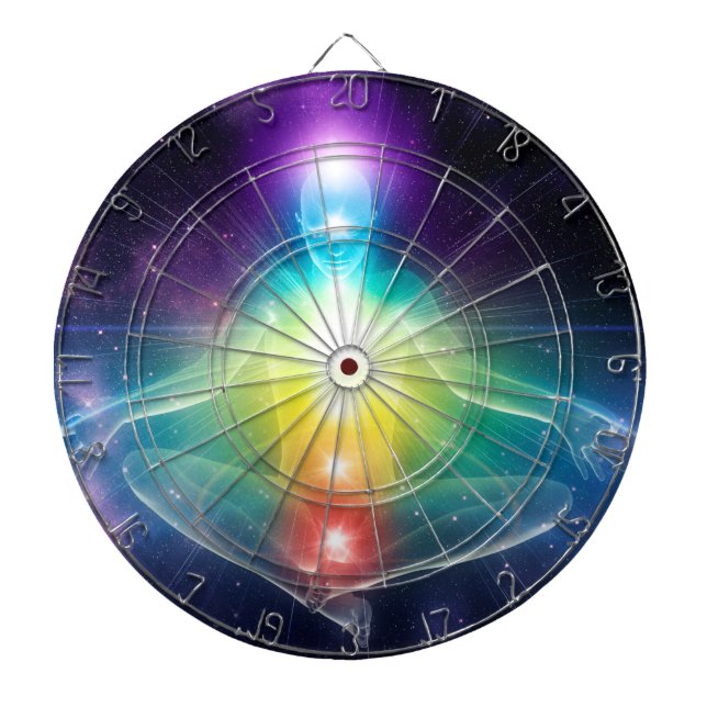 Abstract humanoid lotus yoga pose with chakras dart board (Front)
