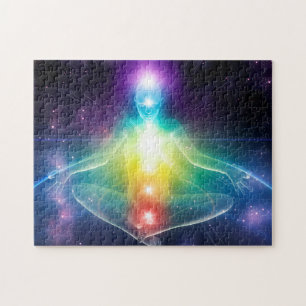 Abstract humanoid lotus yoga pose with chakras jigsaw puzzle