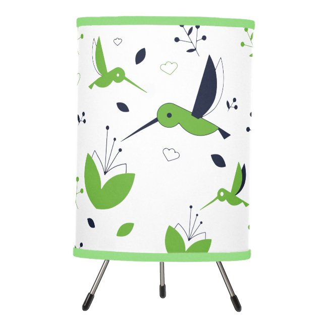 Abstract humming birds pattern tripod lamp (Front)