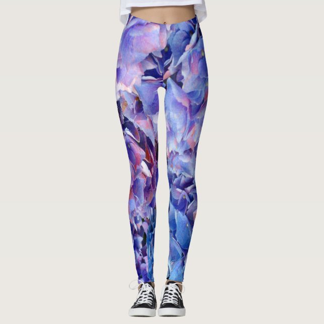 Abstract Hydrangea Flowers Yoga Pants Running (Front)