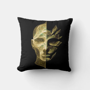 Abstract Identity Split Face – Modern Cosmic Art Throw Pillow
