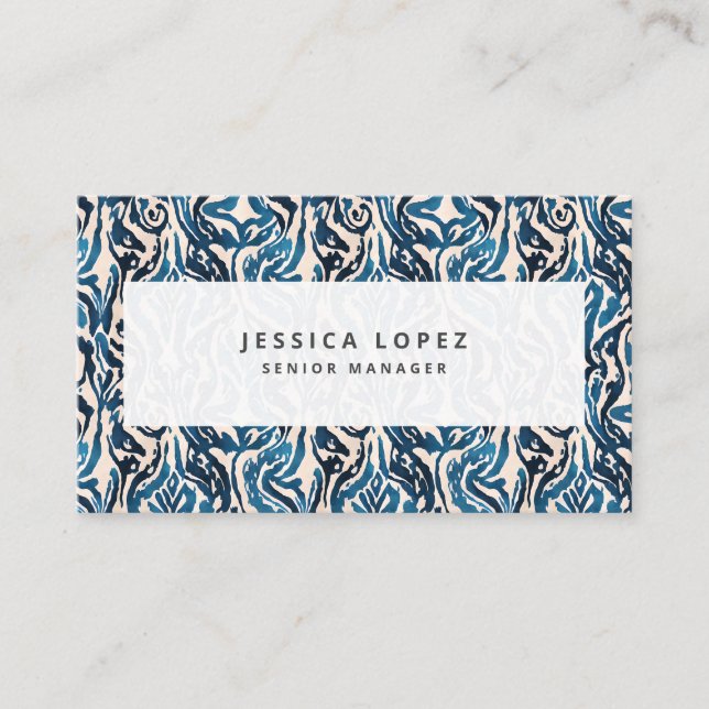 Abstract Ikat Blue Watercolor Professional Generic Business Card (Front)