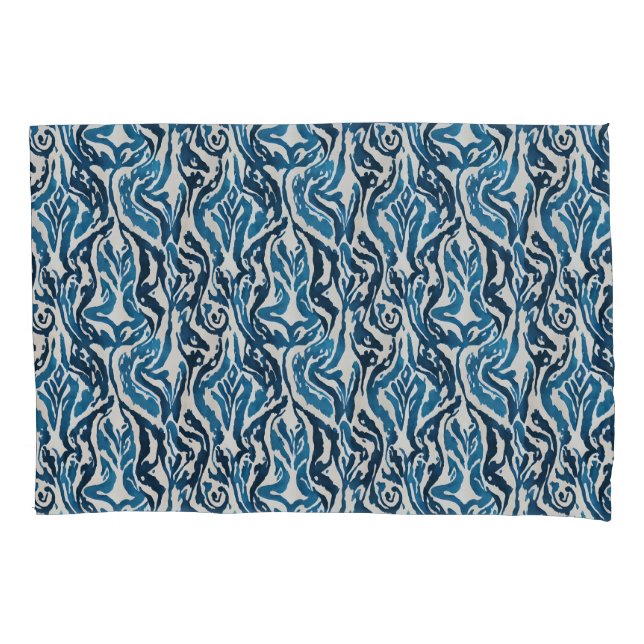 Abstract Ikat Watercolor Inspired Blue  Pillow Case (Front)