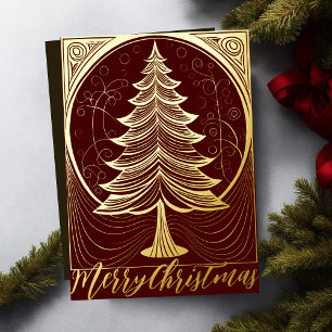 Abstract Illustration Merry Christmas Tree Theme Foil Holiday Card