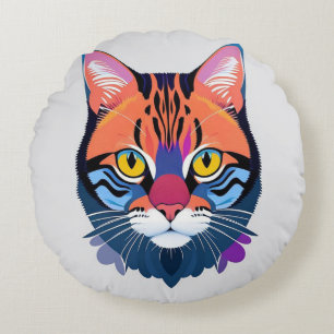 Abstract Illustration of a Cat Face Round Pillow
