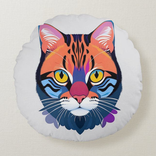 Abstract Illustration of a Cat Face Round Pillow (Front)