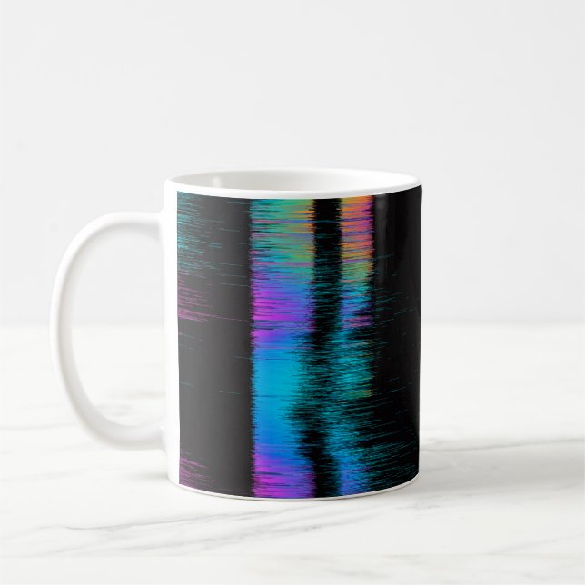 Abstract image of glitched LED screen. Broken vide Coffee Mug (Left)