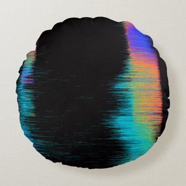 Abstract image of glitched LED screen. Broken vide Round Pillow (Front)