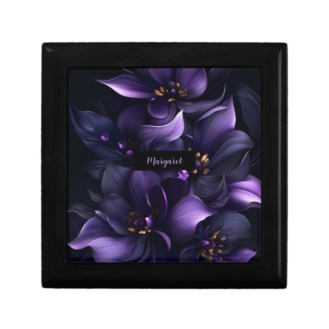 Abstract image of purple and black flowers gift box (Front)