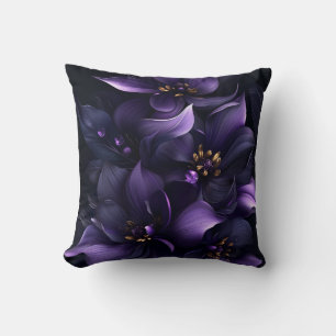 Abstract image of purple and black flowers throw pillow