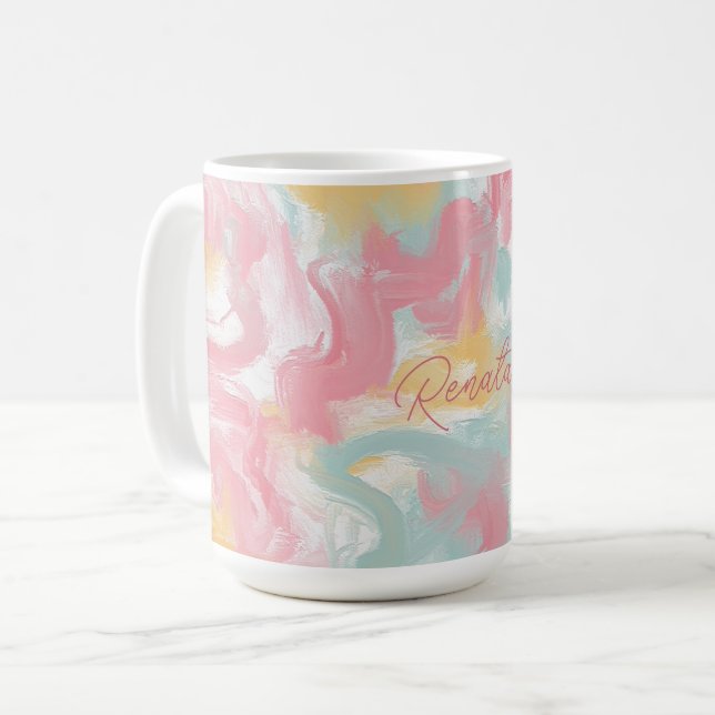 Abstract Impasto Paint Coral Yellow Turquoise Coffee Mug (Front Left)