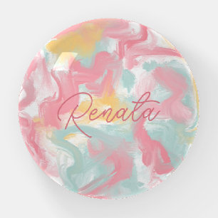 Abstract Impasto Paint Coral Yellow Turquoise Paperweight