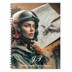 Abstract, Impressionist Female Pilot & Airplane Notebook