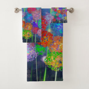 Abstract impressionist field of flowers bath towel set