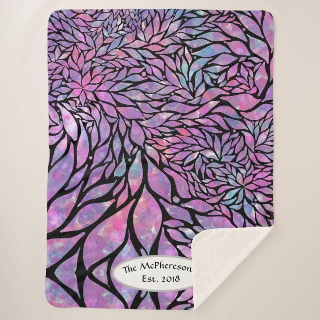 Abstract impressionist leaves sherpa blanket (Front)