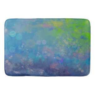 Abstract impressionist watercolor lily pond bath mat