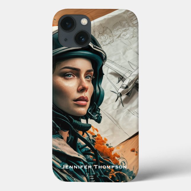 Abstract Impressionist,Woman Pilot, Paper Airplane Case-Mate iPhone Case (Back)