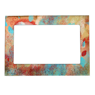 Abstract in Aqua-Blue, Red, and Yellow Magnetic Frame