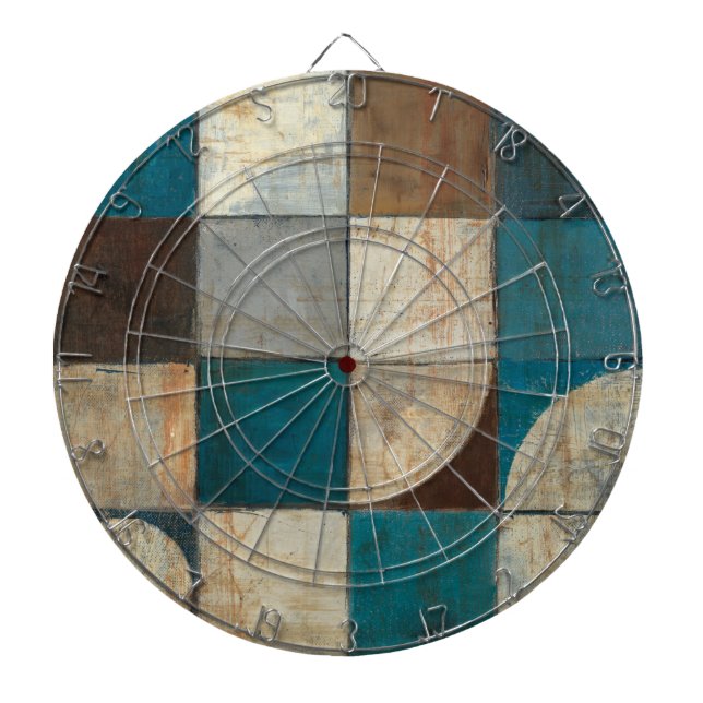 Abstract in Blue and Brown Dartboard With Darts (Front)