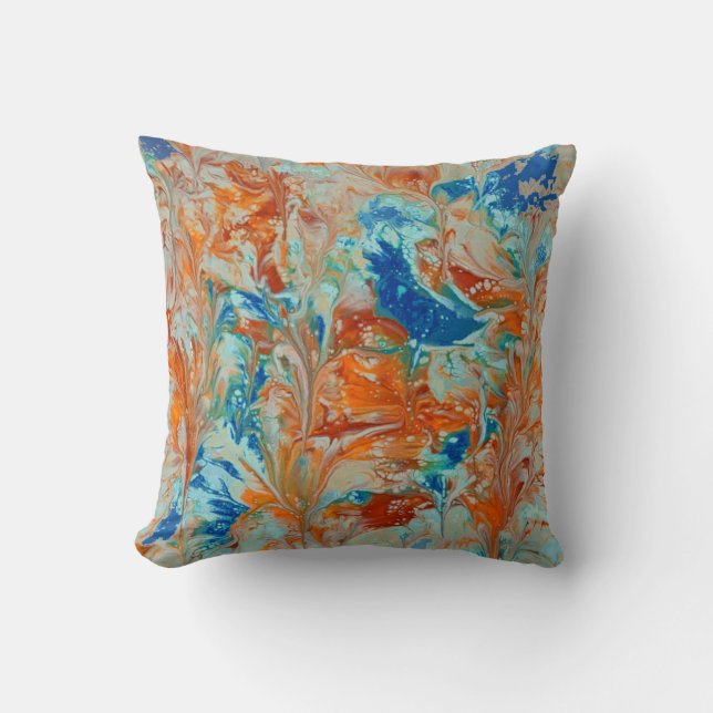 Abstract in Blue and Orange 2 Throw Pillow (Front)