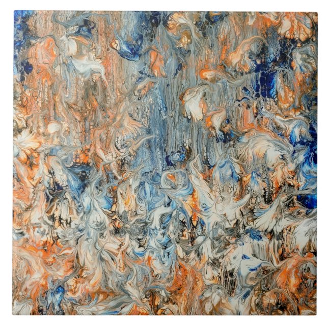 Abstract in Blue and Orange Ceramic Tile (Front)
