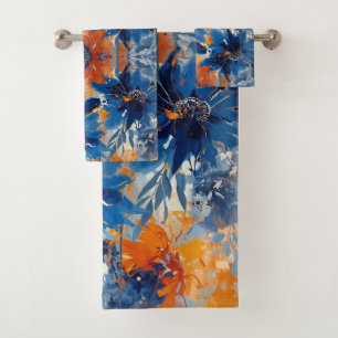 Abstract in Blue and Orange floral Bath Towel Set