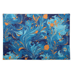 Abstract in Blue and Orange floral Cloth Placemat