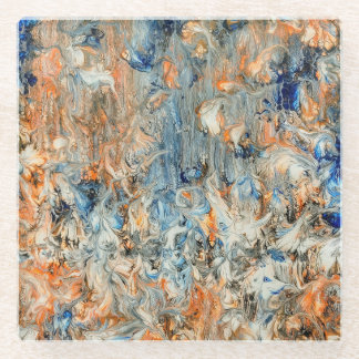 Abstract in Blue and Orange Glass Coaster
