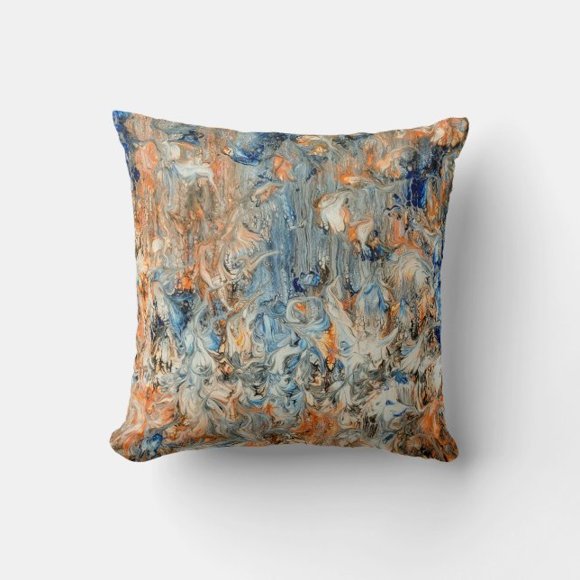 Abstract in Blue and Orange Throw Pillow (Front)