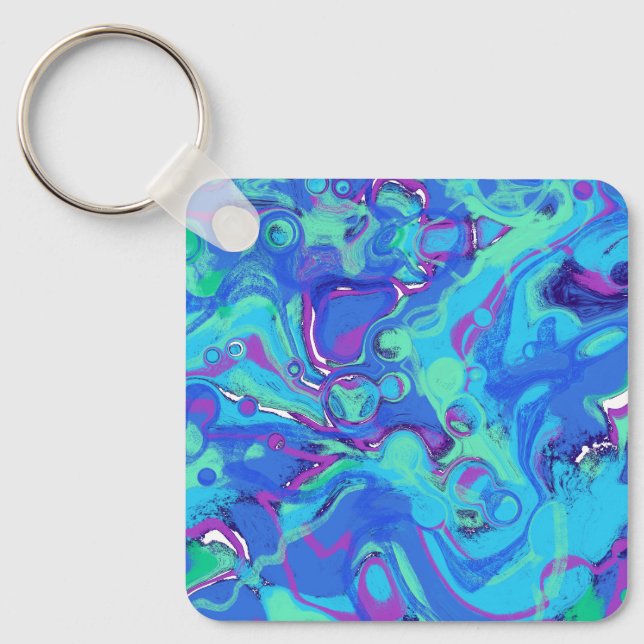 Abstract In Blues, Greens, & Purples Keychain (Front)