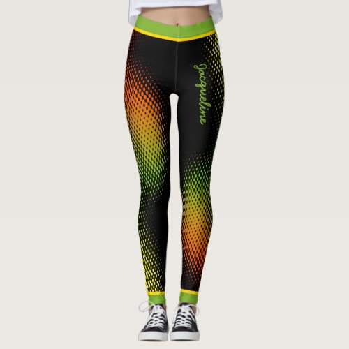 Abstract in Caribbean Colors with Name on BLACK Leggings