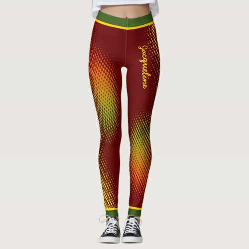 Abstract in Caribbean Colors with Name on DARK RED Leggings