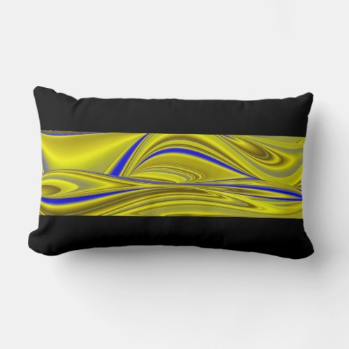 Abstract in gold_yellow blue on black lumbar pillow
